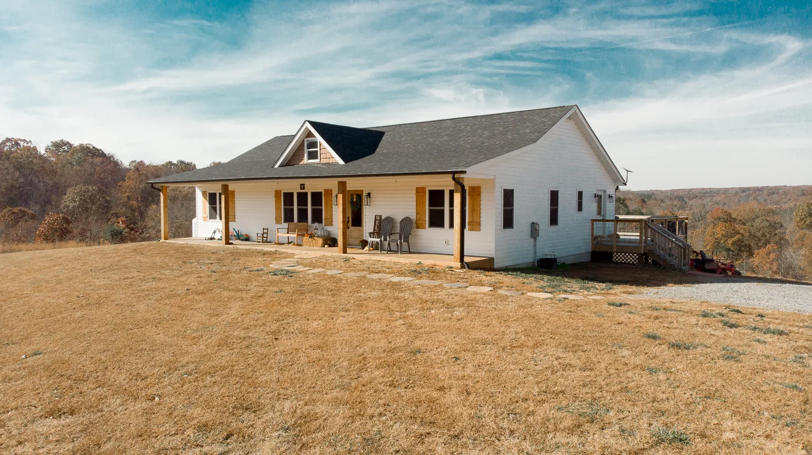 Angled front view of the Carter's Mill Home with covered porch